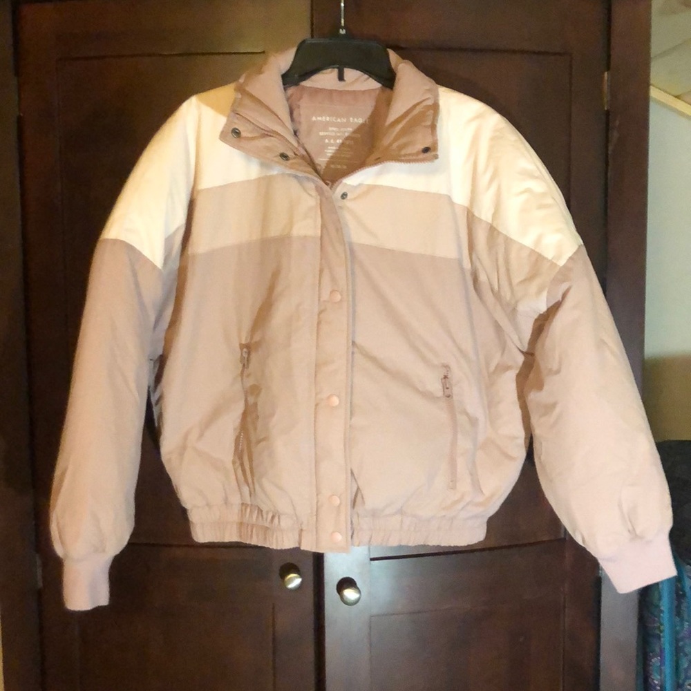 NWT! American Eagle Pink Tri-Color Puffer Jacket! - Picture 2 of 5